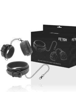 FETISH SUBMISSIVE - VEGAN LEATHER NECKLACE AND HANDCUFFS WITH NOPRENE LINING