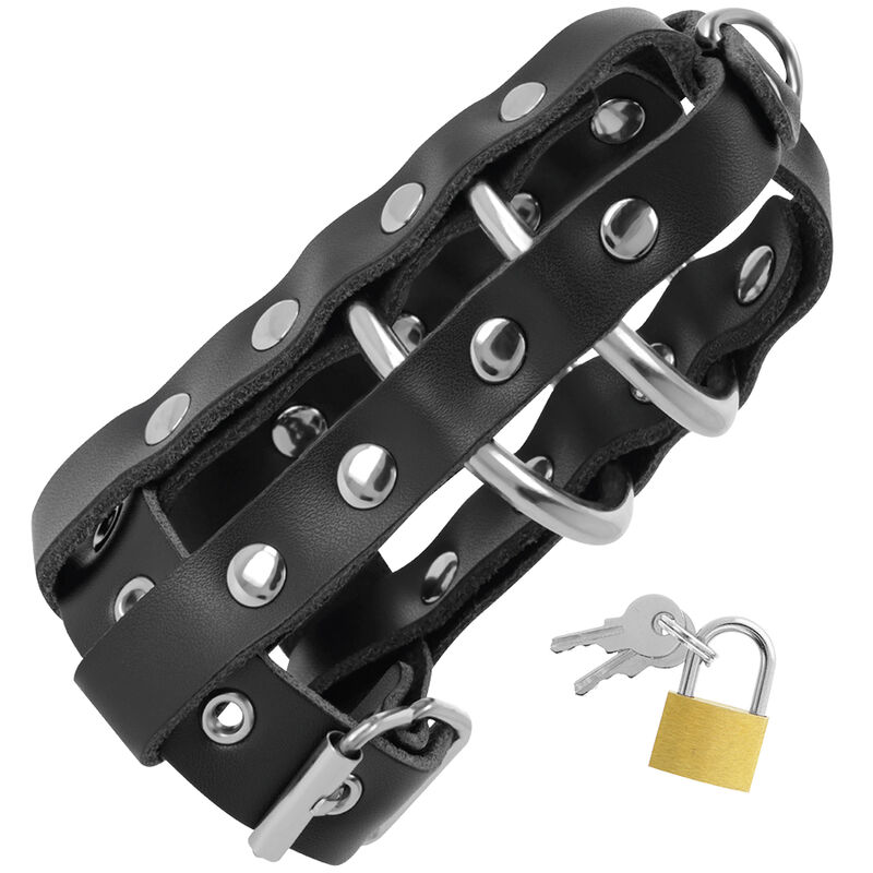 DARKNESS - LEATHER CHASTITY CAGE WITH LOCK - Image 2