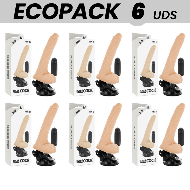 ECOPACK 6 UNITS - BASECOCK REALISTIC NATURAL REMOTE CONTROL VIBRATOR WITH TESTICLES 20 CM -O- 4 CM