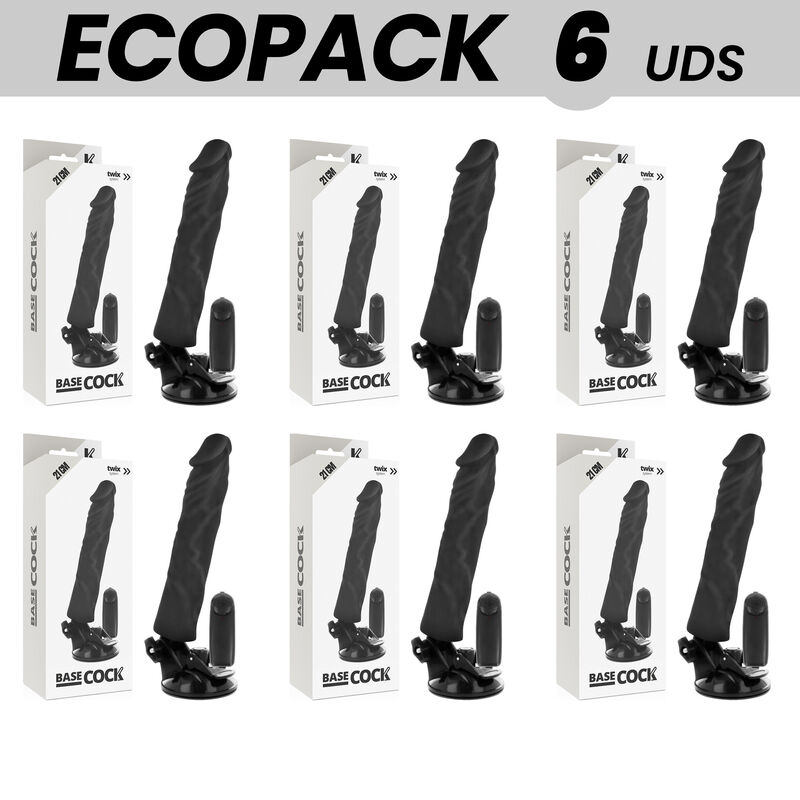 ECOPACK 6 UNITS - BASECOCK REALISTIC VIBRATOR REMOTE CONTROL BLACK 21 CM -O- 4 CM