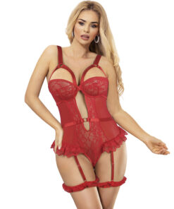 SUBBLIME - TEDDY CON LIGA DETALLE ENCAJE Y TIRAS ROJO S/M