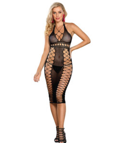 SUBBLIME - 952310 LONG BLACK FISHNET DRESS ONE SIZE