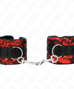 KINK - SHORT VELVET LACE WRIST RESTRAINTS AND NYLON BIND RED / BLACK 23 X 6.5 CM