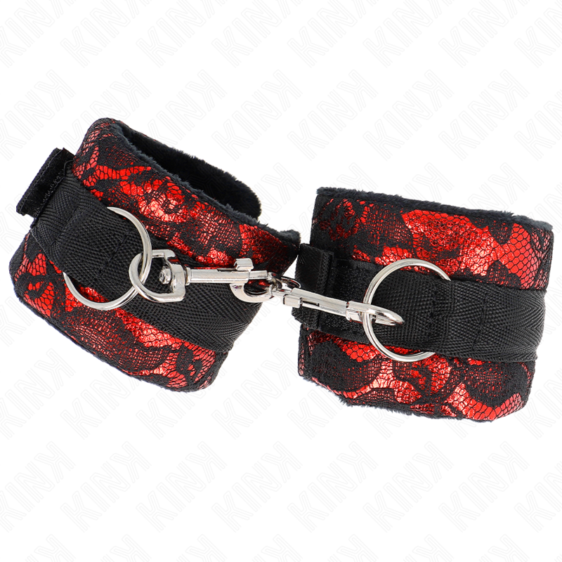 KINK - SHORT VELVET LACE WRIST RESTRAINTS AND NYLON BIND RED / BLACK 23 X 6.5 CM - Image 2