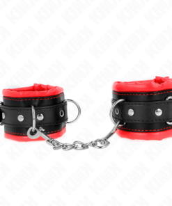 KINK - HEAVY WRIST RESTRAINTS WITH RED FUR LINED ADJUSTABLE 20-30 CM X 6 CM