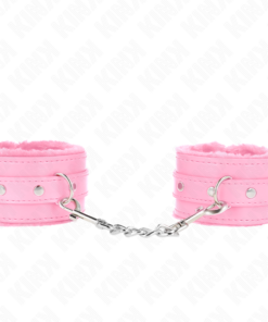KINK - PREMIUM FUR LINED WRIST RESTRAINTS PINK WITH PINK BELT ADJUSTABLE 17-29 CM X 6 CM