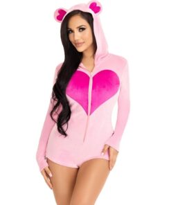 LEG AVENUE - TEDDY BEAR VELVET BODYSUIT PINK M