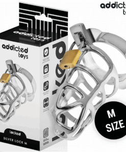 ADDICTED TOYS LOCKED - SILVER LOCK PENIS CAGE METAL SIZE M