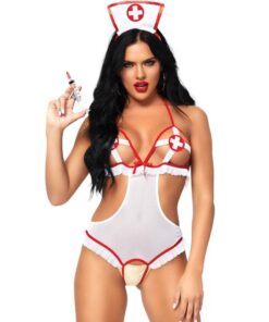 LEG AVENUE - NURSE OPEN CROTHLESS TEDDY ONE SIZE