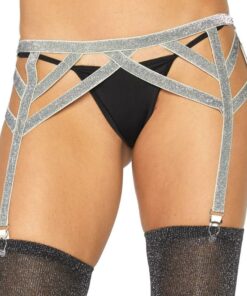LEG AVENUE - SILVER LUREX ELASTIC GARTER BELT ONE SIZE